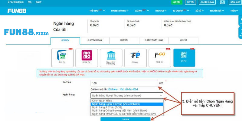 Hướng dẫn nạp tiền Fun88 dành cho tân thủ